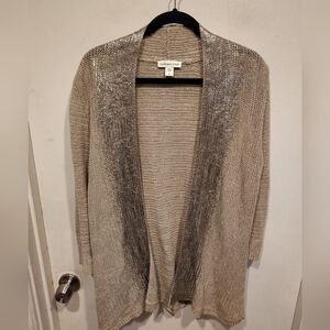 Coldwater Creek Women's Beige & Silver Linen Blend Cardigan Sweater Sz L (14)
